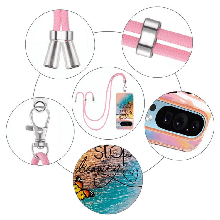 For Google Pixel 9 / 9 Pro Electroplating IMD TPU Phone Case with Lanyard(Dream Butterfly) by buy2fix