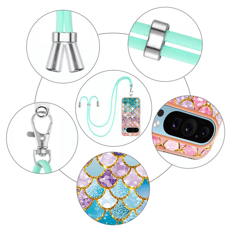 For Google Pixel 9 Pro XL Electroplating IMD TPU Phone Case with Lanyard(Colorful Scales) by buy2fix