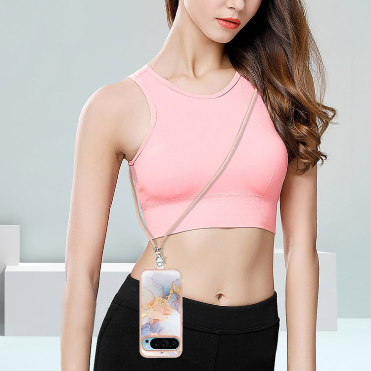 For Google Pixel 9 Pro XL Electroplating IMD TPU Phone Case with Lanyard(White Marble) by buy2fix