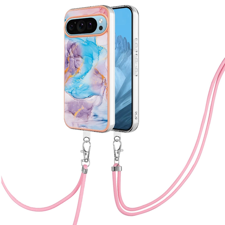 For Google Pixel 9 Pro XL Electroplating IMD TPU Phone Case with Lanyard(Blue Marble) by buy2fix