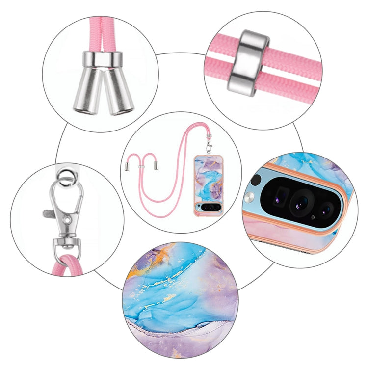 For Google Pixel 9 Pro XL Electroplating IMD TPU Phone Case with Lanyard(Blue Marble) by buy2fix