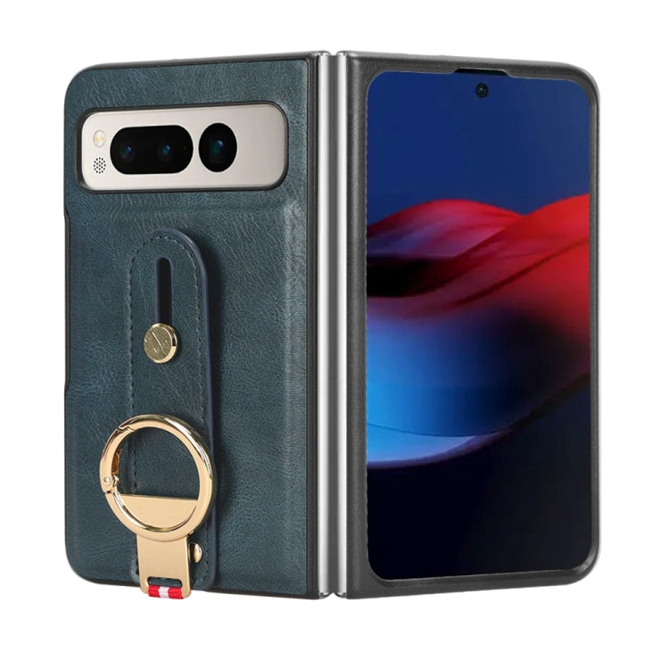 For Google Pixel Fold Wristband Leather Back Phone Case(Blue) by buy2fix