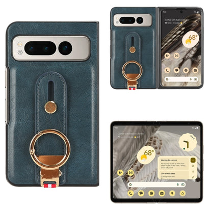 For Google Pixel Fold Wristband Leather Back Phone Case(Blue) by buy2fix