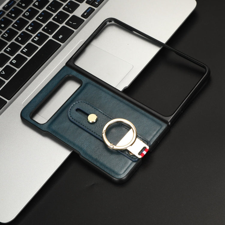 For Google Pixel Fold Wristband Leather Back Phone Case(Blue) by buy2fix