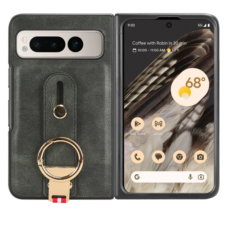 For Google Pixel Fold Wristband Leather Back Phone Case(Green) by buy2fix