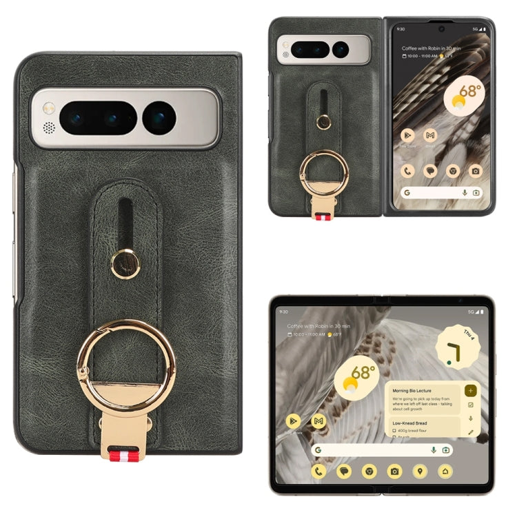 For Google Pixel Fold Wristband Leather Back Phone Case(Green) by buy2fix