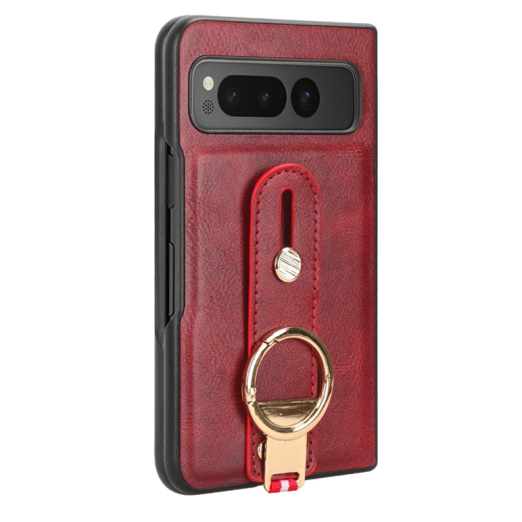 For Google Pixel Fold Wristband Leather Back Phone Case(Red) by buy2fix