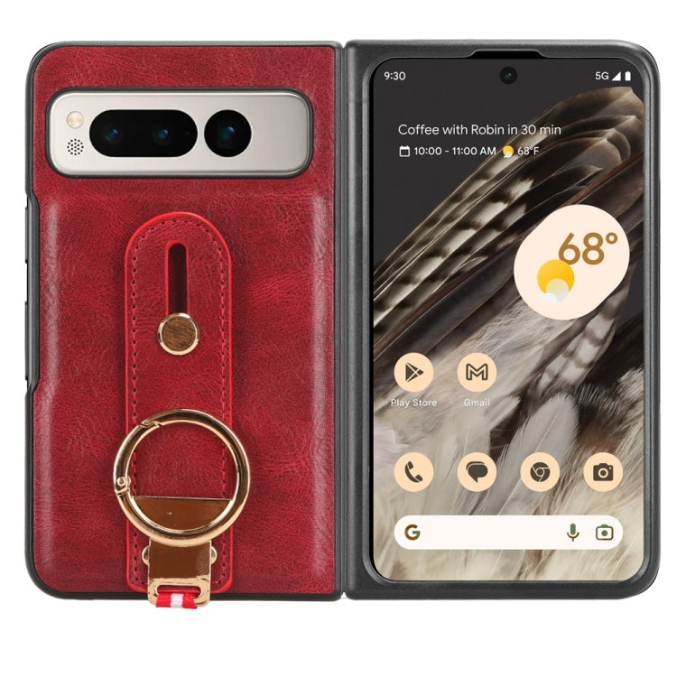For Google Pixel Fold Wristband Leather Back Phone Case(Red) by buy2fix