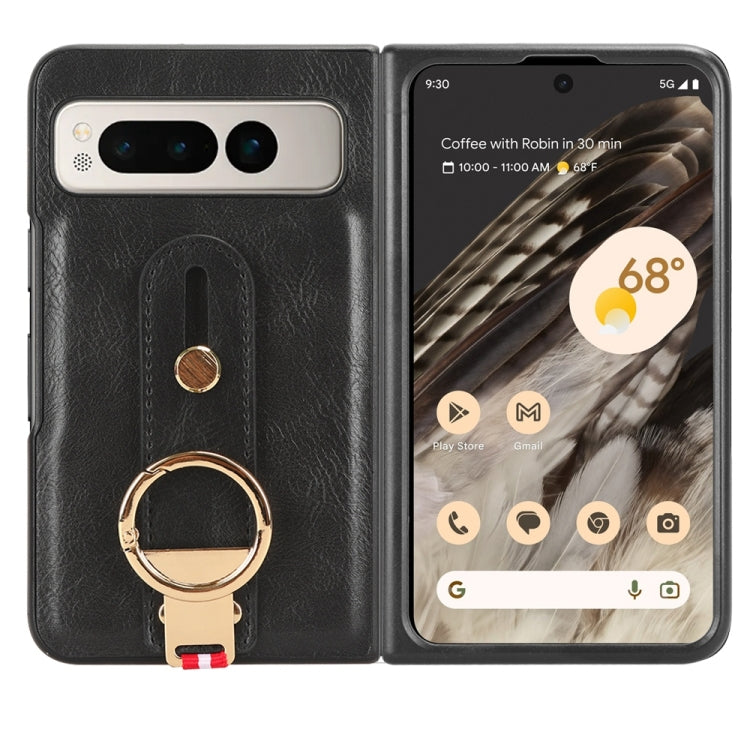 For Google Pixel Fold Wristband Leather Back Phone Case(Black) by buy2fix