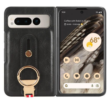 For Google Pixel Fold Wristband Leather Back Phone Case(Black) by buy2fix