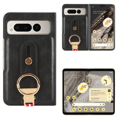 For Google Pixel Fold Wristband Leather Back Phone Case(Black) by buy2fix