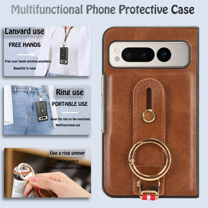 For Google Pixel Fold Wristband Leather Back Phone Case(Brown) by buy2fix