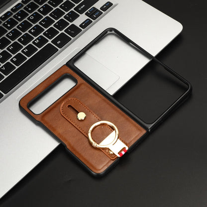 For Google Pixel Fold Wristband Leather Back Phone Case(Brown) by buy2fix
