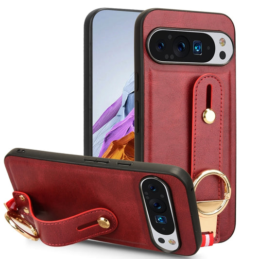 For Google Pixel 9 Pro Wristband Leather Back Phone Case(Red) by buy2fix