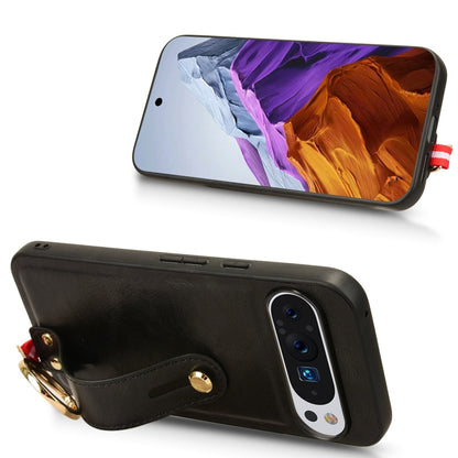 For Google Pixel 9 Wristband Leather Back Phone Case(Black) by buy2fix