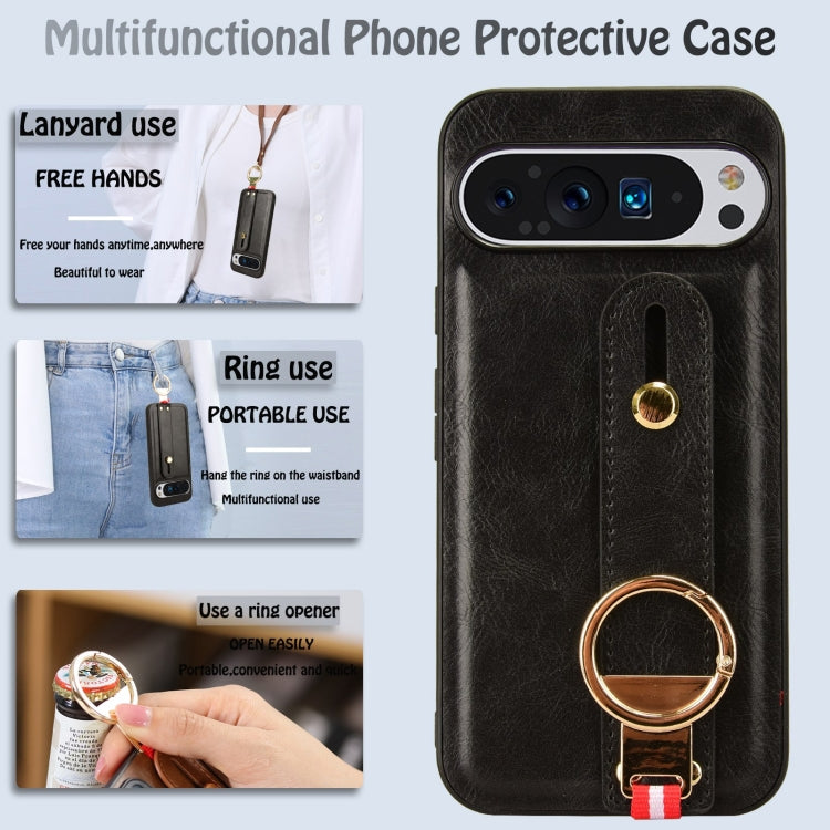 For Google Pixel 9 Wristband Leather Back Phone Case(Black) by buy2fix