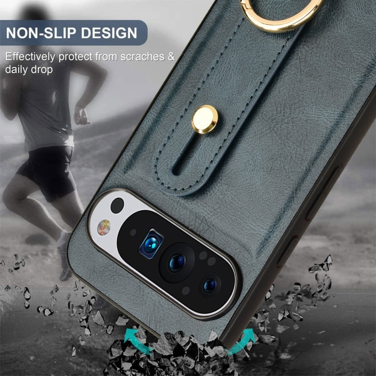 For Google Pixel 9 Wristband Leather Back Phone Case(Blue) by buy2fix