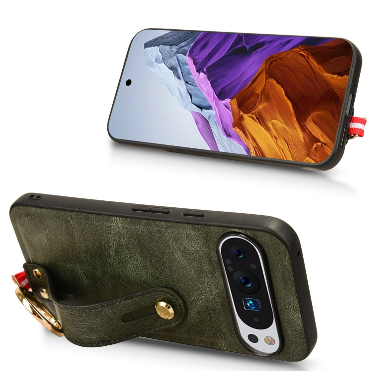 For Google Pixel 9 Wristband Leather Back Phone Case(Green) by buy2fix