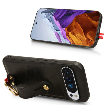 For Google Pixel 9 Pro XL Wristband Leather Back Phone Case(Black) by buy2fix