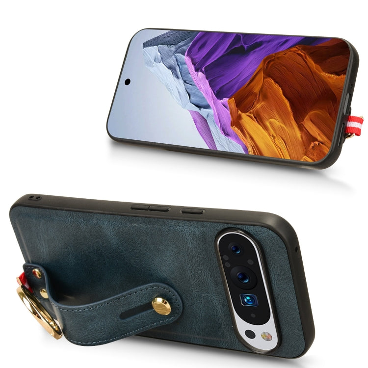 For Google Pixel 9 Pro XL Wristband Leather Back Phone Case(Blue) by buy2fix
