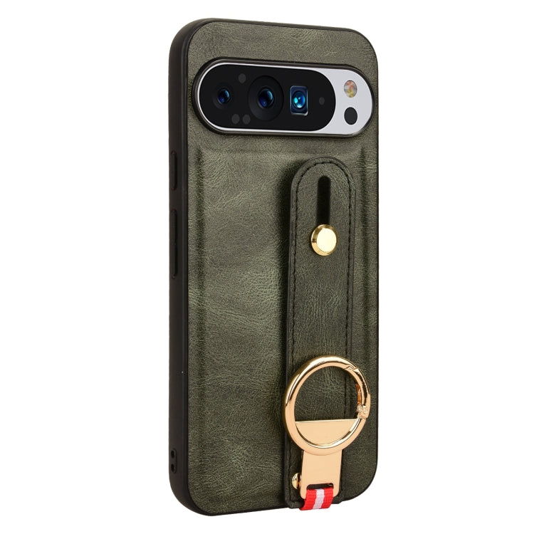 For Google Pixel 9 Pro XL Wristband Leather Back Phone Case(Green) by buy2fix