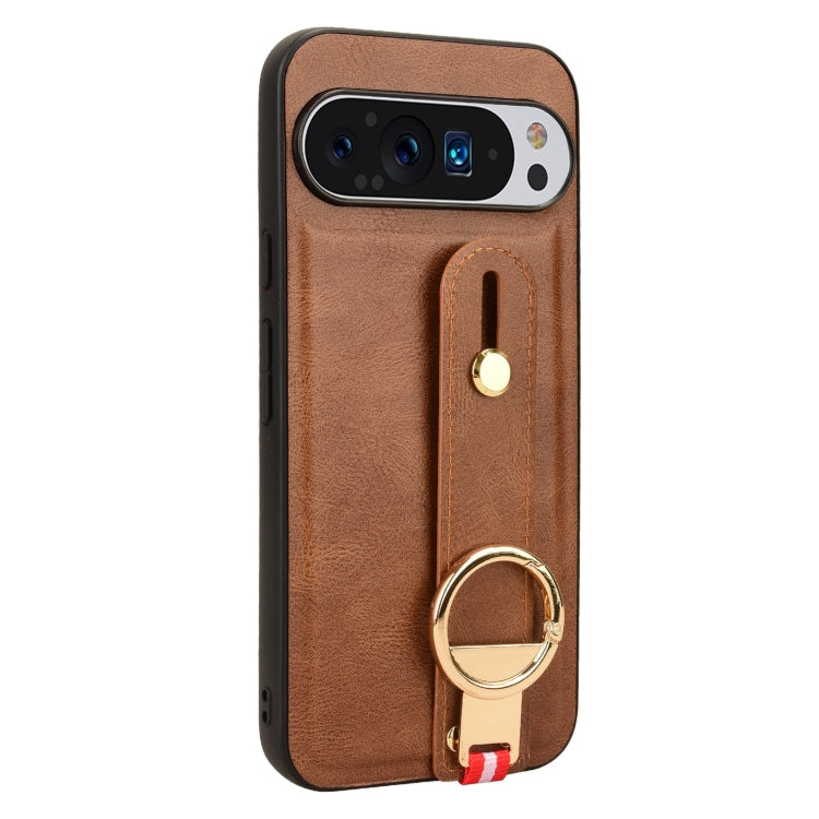 For Google Pixel 9 Pro XL Wristband Leather Back Phone Case(Brown) by buy2fix