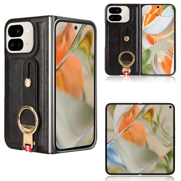 For Google Pixel 9 Pro Fold Wristband Leather Back Phone Case(Black) by buy2fix
