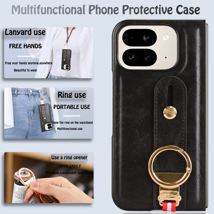 For Google Pixel 9 Pro Fold Wristband Leather Back Phone Case(Black) by buy2fix