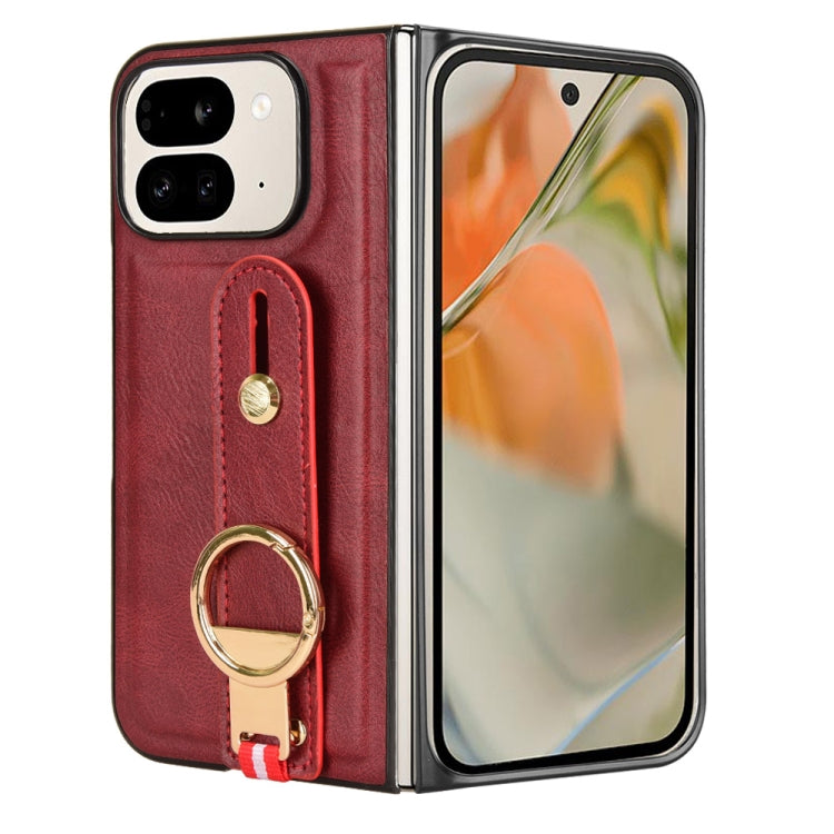 For Google Pixel 9 Pro Fold Wristband Leather Back Phone Case(Red) by buy2fix