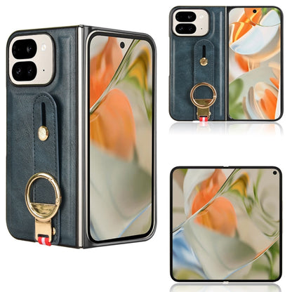 For Google Pixel 9 Pro Fold Wristband Leather Back Phone Case(Blue) by buy2fix