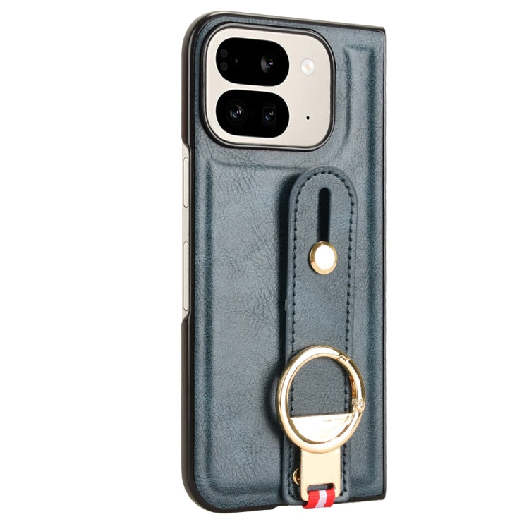 For Google Pixel 9 Pro Fold Wristband Leather Back Phone Case(Blue) by buy2fix