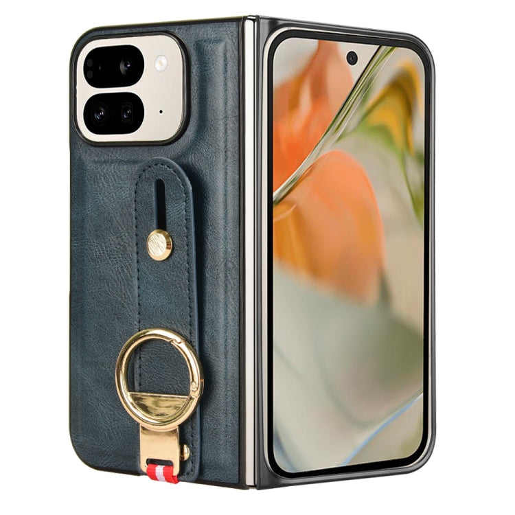 For Google Pixel 9 Pro Fold Wristband Leather Back Phone Case(Blue) by buy2fix