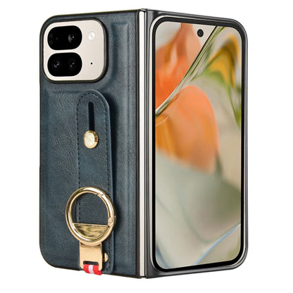 For Google Pixel 9 Pro Fold Wristband Leather Back Phone Case(Blue) by buy2fix