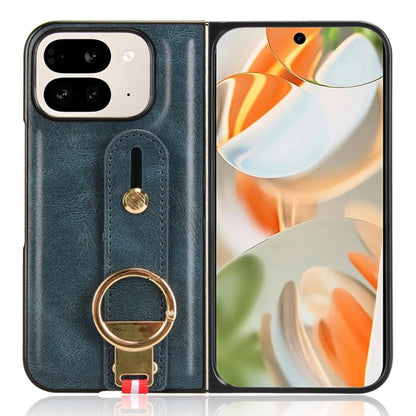 For Google Pixel 9 Pro Fold Wristband Leather Back Phone Case(Blue) by buy2fix