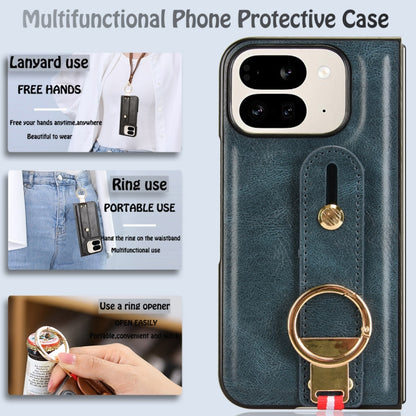 For Google Pixel 9 Pro Fold Wristband Leather Back Phone Case(Blue) by buy2fix