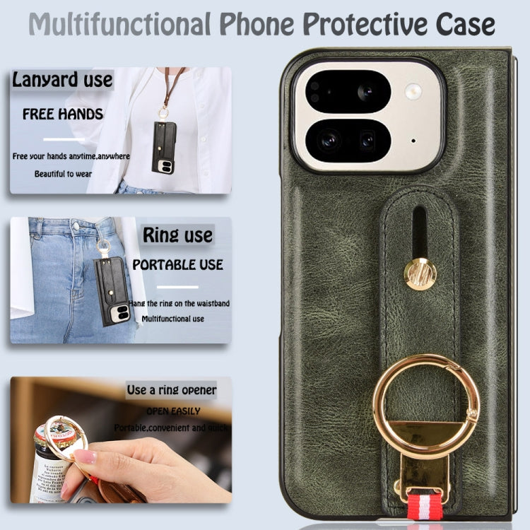 For Google Pixel 9 Pro Fold Wristband Leather Back Phone Case(Green) by buy2fix