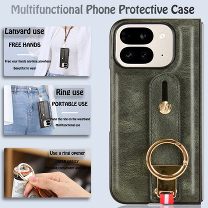For Google Pixel 9 Pro Fold Wristband Leather Back Phone Case(Green) by buy2fix
