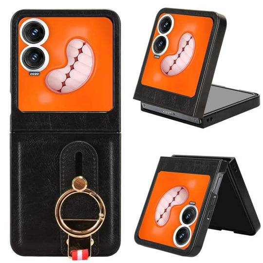 For Tecno Phantom V Flip2 Wristband Leather Back Phone Case(Black)