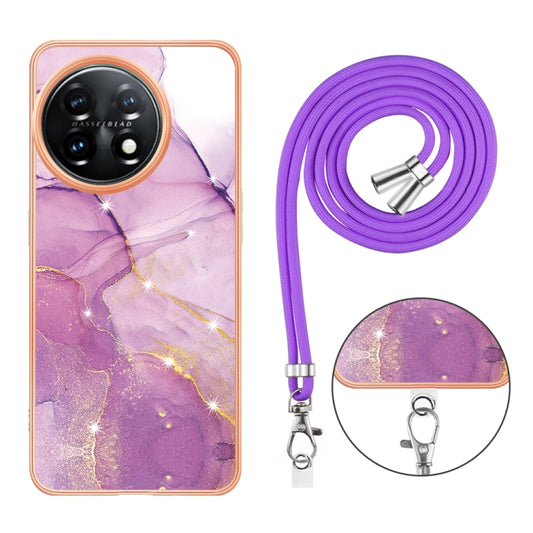 For OnePlus 11 Electroplating Marble Dual-side IMD Phone Case with Lanyard(Purple 001) - OnePlus Cases by buy2fix | Online Shopping UK | buy2fix