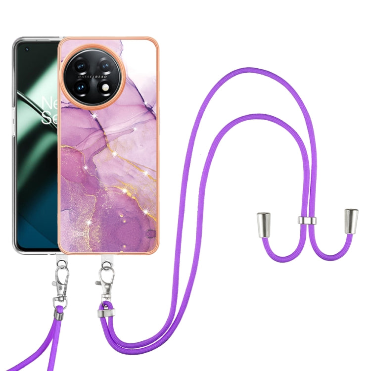 For OnePlus 11 Electroplating Marble Dual-side IMD Phone Case with Lanyard(Purple 001) - OnePlus Cases by buy2fix | Online Shopping UK | buy2fix