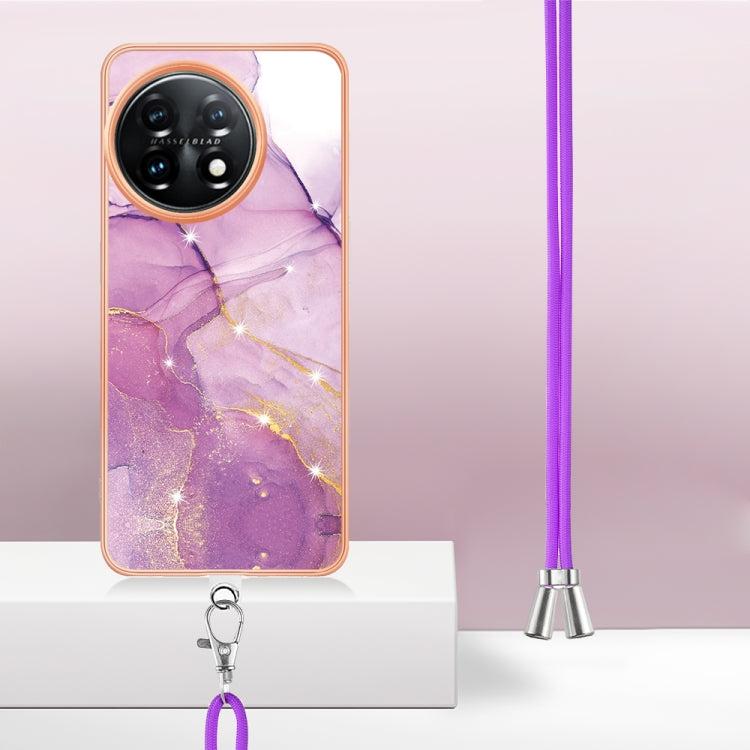 For OnePlus 11 Electroplating Marble Dual-side IMD Phone Case with Lanyard(Purple 001) - OnePlus Cases by buy2fix | Online Shopping UK | buy2fix