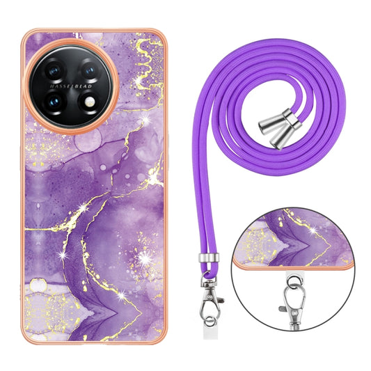 For OnePlus 11 Electroplating Marble Dual-side IMD Phone Case with Lanyard(Purple 002) - OnePlus Cases by buy2fix | Online Shopping UK | buy2fix