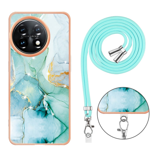 For OnePlus 11 Electroplating Marble Dual-side IMD Phone Case with Lanyard(Green 003) - OnePlus Cases by buy2fix | Online Shopping UK | buy2fix