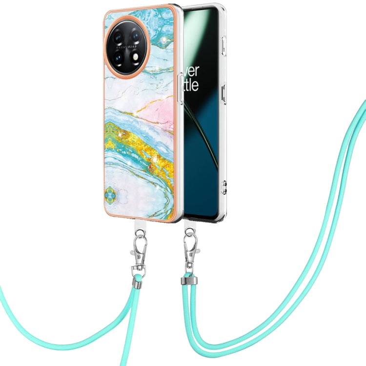 For OnePlus 11 Electroplating Marble Dual-side IMD Phone Case with Lanyard(Green 004) - OnePlus Cases by buy2fix | Online Shopping UK | buy2fix