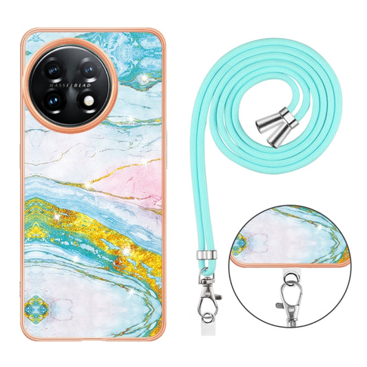 For OnePlus 11 Electroplating Marble Dual-side IMD Phone Case with Lanyard(Green 004) - OnePlus Cases by buy2fix | Online Shopping UK | buy2fix