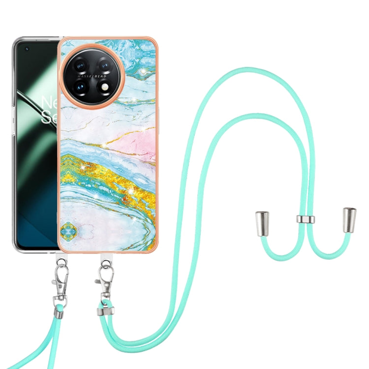 For OnePlus 11 Electroplating Marble Dual-side IMD Phone Case with Lanyard(Green 004) - OnePlus Cases by buy2fix | Online Shopping UK | buy2fix