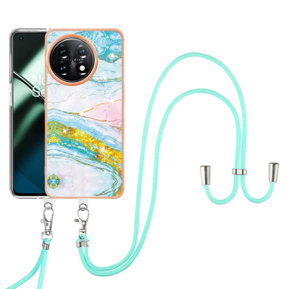 For OnePlus 11 Electroplating Marble Dual-side IMD Phone Case with Lanyard(Green 004) - OnePlus Cases by buy2fix | Online Shopping UK | buy2fix