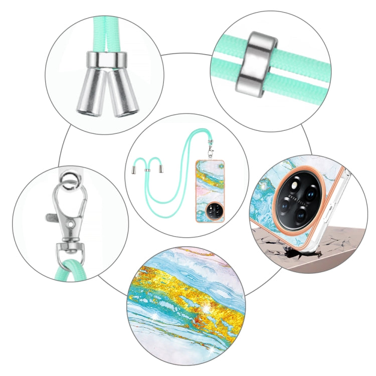 For OnePlus 11 Electroplating Marble Dual-side IMD Phone Case with Lanyard(Green 004) - OnePlus Cases by buy2fix | Online Shopping UK | buy2fix