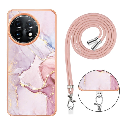 For OnePlus 11 Electroplating Marble Dual-side IMD Phone Case with Lanyard(Rose Gold 005) - OnePlus Cases by buy2fix | Online Shopping UK | buy2fix