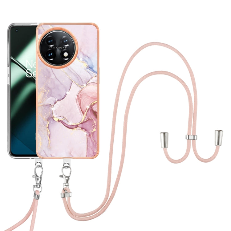 For OnePlus 11 Electroplating Marble Dual-side IMD Phone Case with Lanyard(Rose Gold 005) - OnePlus Cases by buy2fix | Online Shopping UK | buy2fix